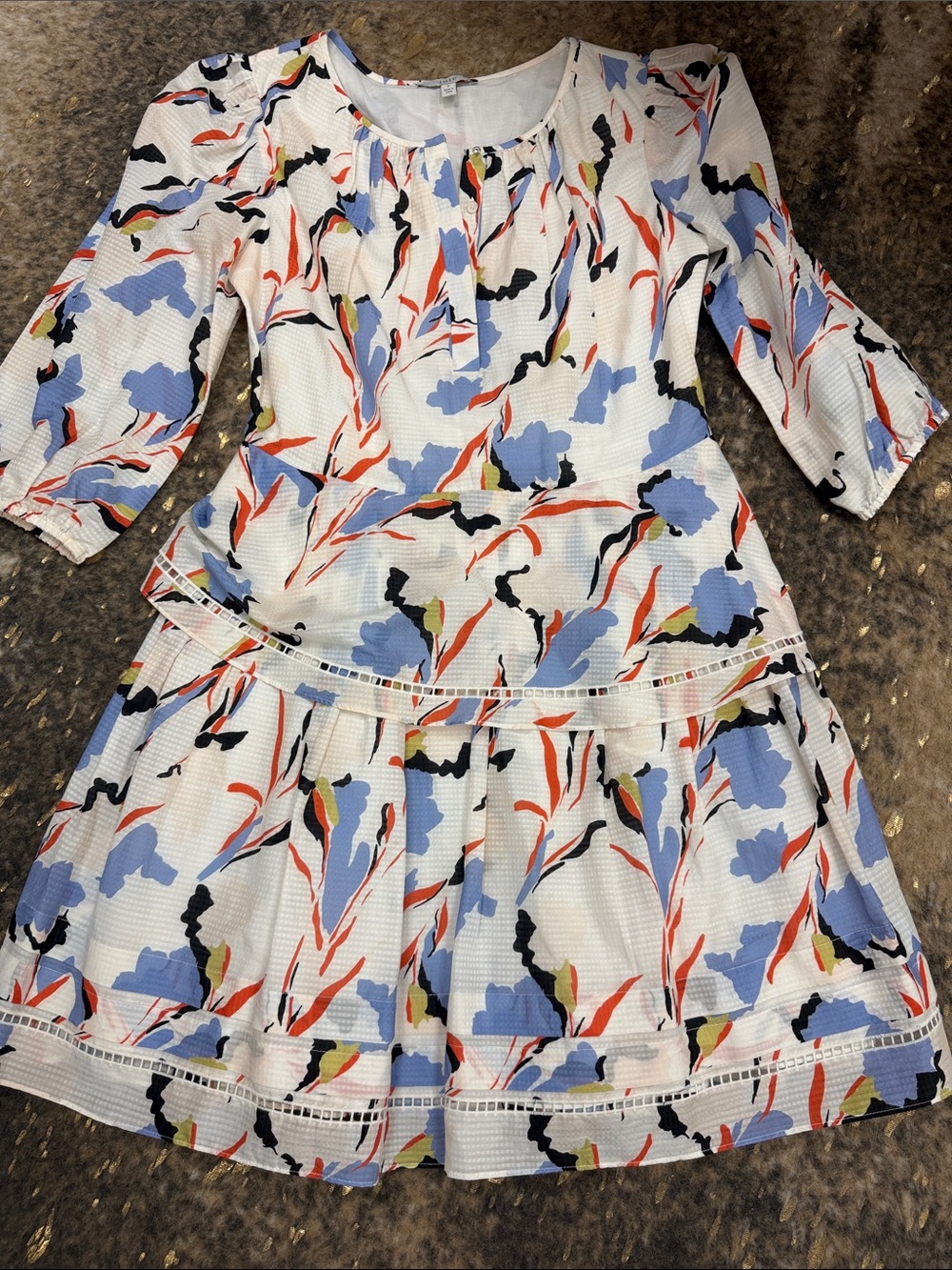 Joie White Dress with Blue, Coral & Black Floral Print | women’s small